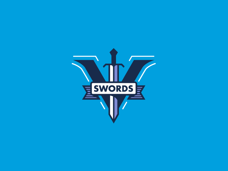 5 Swords v purple white blue branding logo sword