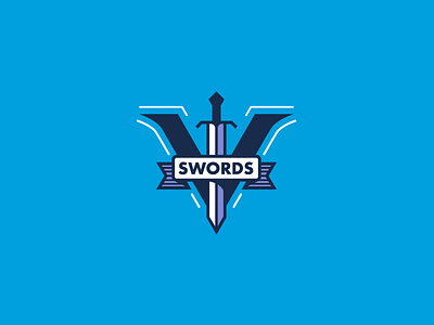 5 Swords blue branding logo purple sword v white