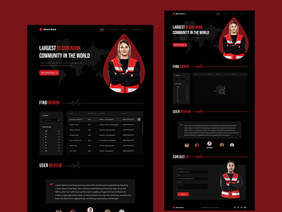 Blood Bank Website blood bloodcommunity blooddonate darkui design homescreen ui uiux uiuxdesign webdesign website