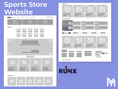 RUNX Wireframe - Sports Store Website design designuiux frame illustration marketplace run sports sports store sports ui store ui uiux wire wireframe