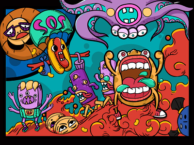 Crazy Hot pot color food graffiti hotpot illustration