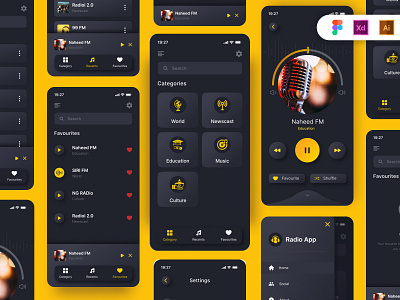 Music App Design app dark mode dark theme design fm app graphic design ios ui design mobile app mobile app design mobile application music app radio app sound app ui