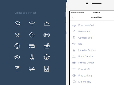 Orbiter app icon set - Hotel amenities