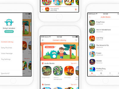 Woobo App app audio ebook kid library mobile navigation player toy ui ux