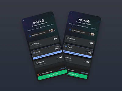 Testbook Pass (Black Theme) app app design blacktheme branding dark darktheme design product productdesign subscription ui ui design ux ux design