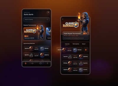 Game Streaming App app design game gaming glassmorphism mobile game streaming tournaments ui ui de ui design ux