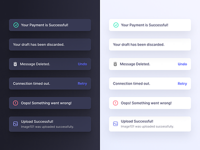 Toasts app app design black theme components dark theme design error message successful toast toasts ui ui components ui design
