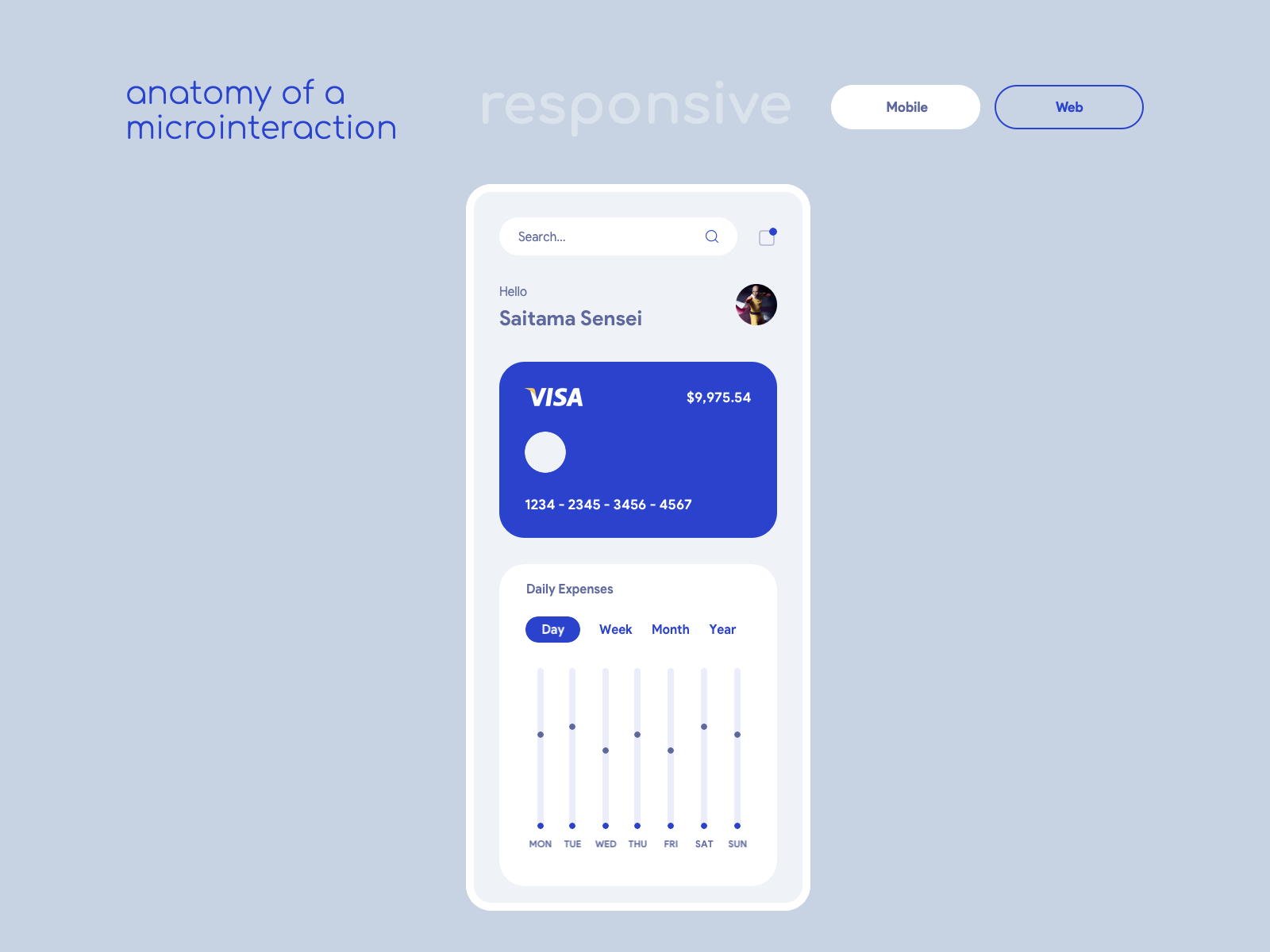 Responsive Layout - Anatomy of a microinteraction app app design cards design layout microinteraction mobile responsive ui uidesign