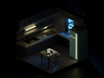 Cyberpunk Kitchen blender concept art cyberpunk isometric kitchen