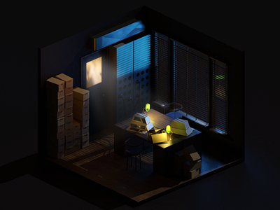 Cyberpunk Office blender concept art cyberpunk isometric noir office