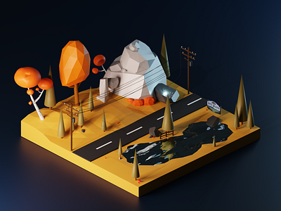 Road in the forest 3d blender isometric landscape low poly