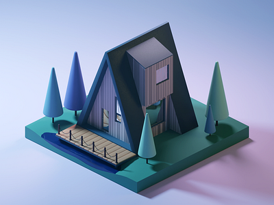 Just a cabin 3d blender cabin isometric landscape lowpoly