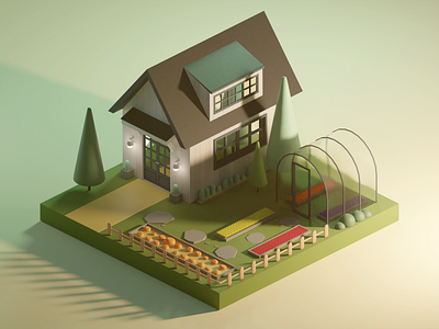 Isometric Low Poly Summer House 3d blender concept art house isometric landscape lowpoly