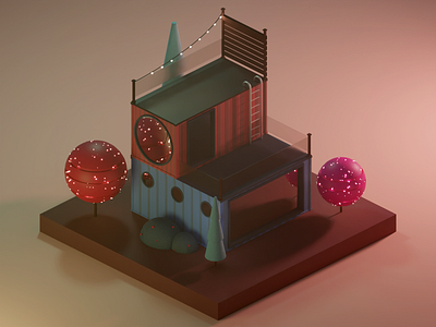 Container House 3d blender concept art illustration isometric lowpoly