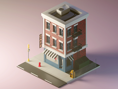 Isometric Low Poly Building 3d blender concept art illustration isometric lowpoly
