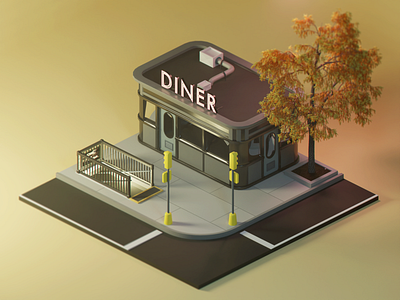 Isometric Low Poly Diner 3d blender concept art isometric lowpoly