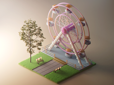 Isometric Low Poly Ferris wheel blender blendercycles isometricart toy
