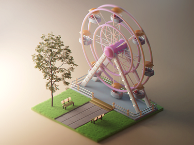 Isometric Low Poly Ferris wheel