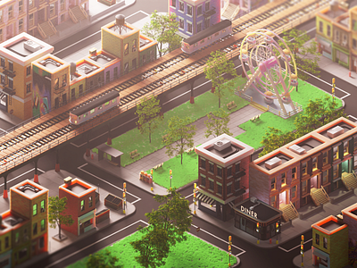 Isometric Low Poly City 3d blender concept art digitalart illustration isometric