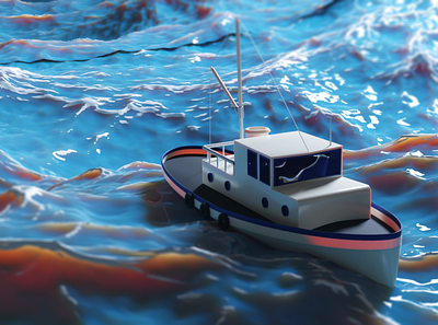 Low Poly Fishing Boat 3d blender concept art fishingboat lowpoly