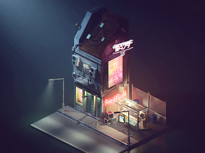 Red Bull Building 3d blender concept art cyberpunk isometric redbull