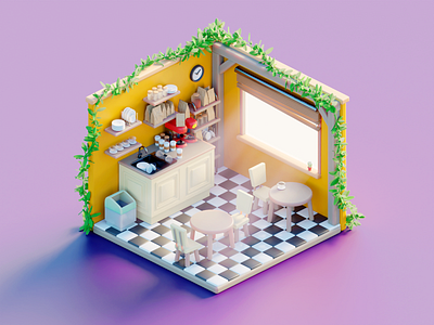 Cheddar Cafe 3d blender cafe isometric lowpoly