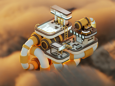 Stop in the clouds blender cloudcity diner isometric lowpoly scifi