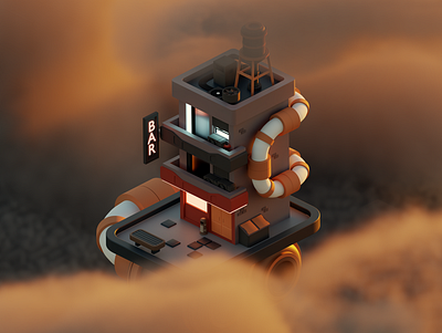 Floating Building 3d blender concept art illustration isometric lowpoly