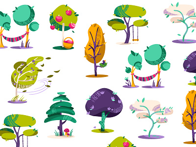 Decorative trees decorative elements illustration trees