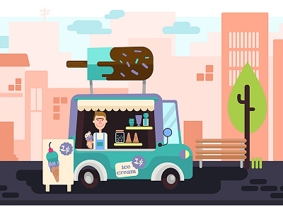 Ice Cream Truck cream flat ice illustration web