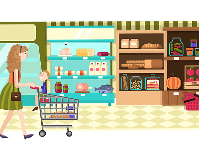 Supermarket / Super mom flat illustration supermarket vector