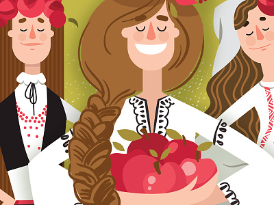 Balkan girls apples balcan bulgaria ethno flat girl illustration illustrator vector
