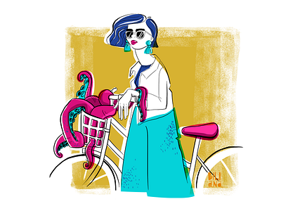 The Octopus cyclist bicycle cyclist digital girl illustration octopus painting