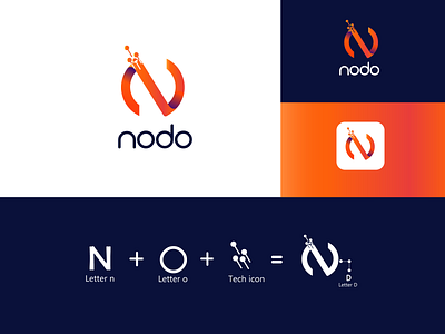 'NODO' Tech Company Logo brand branding company d design effects eye catchy gradient graphic design illustration letter logo logo design logo maker minimal n tech vector wordmark