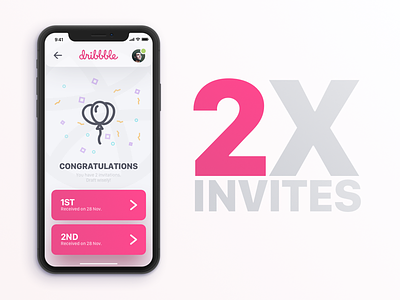 2X Dribbble invites confetti draft dribbble giveaway invitation invite invites iphone mockup players sketch x