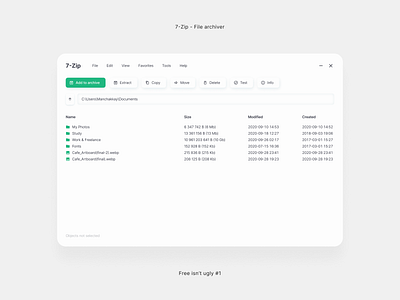 7-Zip — File archiver (Free Isn't Ugly #1) 7 zip app archive design desktop extractor file manager free open source ui ux