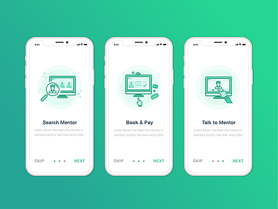 Onboarding Screens concept custom illustrations mentor booking app mockup onboarding screen