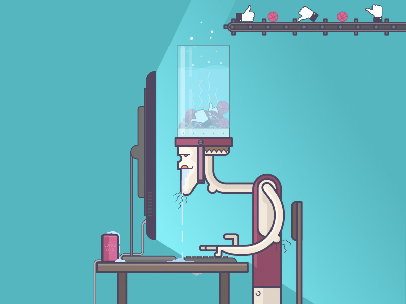 Likes addict web facebook addiction social media dribbble freak nerd geek likes vektor line art illustration