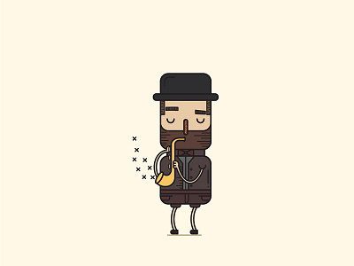 Jazz Musician beard character flat illustration jazz man musician outline performer