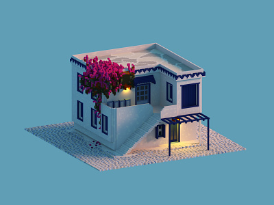 The Mediterranean House (NFT) 3d cryptoart digitalart greece greek house isometric mediterranean nft nftart rare raredigitalart summer vacation villas voxel voxel art