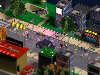 Gameplay - Rush Cycle - Game Design bicycle building city coin cyclist game game art game design gameplay ios isometric path phone game road street texture voxel voxelart