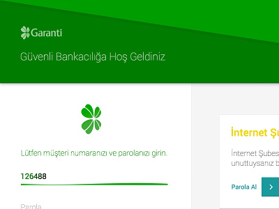 Garanti Bankası - internet banking interface - (Redesign) bank banka banking garanti green internet login prelogin redesign ui welcome şube