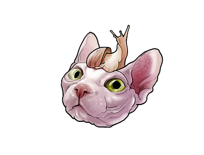 sphinx cat and his snail art cat design graphic design illustration sticker