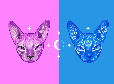 Two lunar sphinxes art branding cat design graphic design illustration logo nft sticker ui