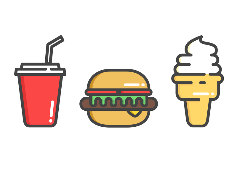 Junk Food fast food junk food icons cone ice cream soft drink soda burger food illustration