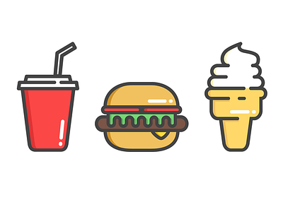 Junk Food burger cone fast food food ice cream icons illustration junk food soda soft drink