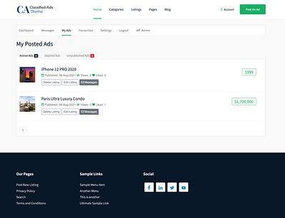 Classified Ads Theme User Dashboard classified dashboard design theme uiux wordpress