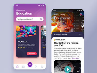 E-Learning App Concept application color e learning education gradient learning mobile mobile ui mobile ux online education photoshop player procreate search udemy ux video