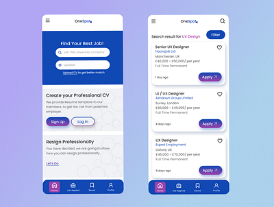 OneSpot - A Job Search App app design ui ux