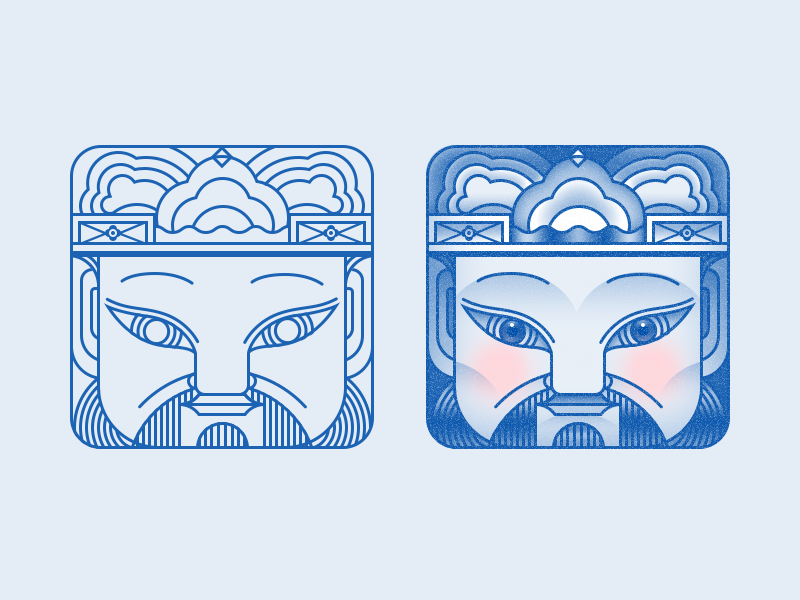 Chinese Traditional face ear eye hat ux festival blue game painting face icon ui chinese